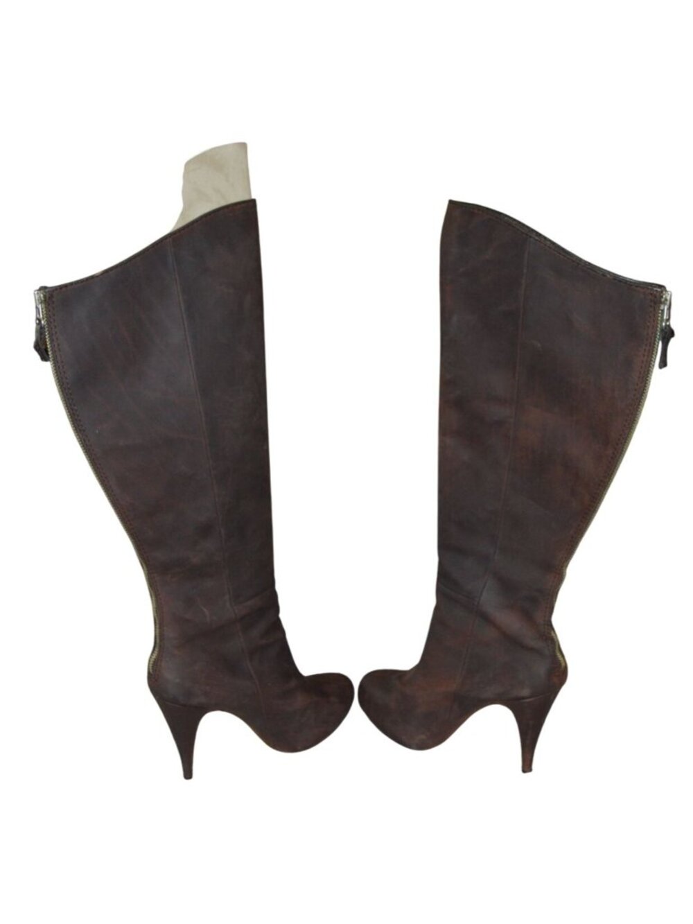 Cynthia Vincent Brown Suede Heeled Knee High Boots Womens Size 7.5 Gold Interior - Picture 4 of 11